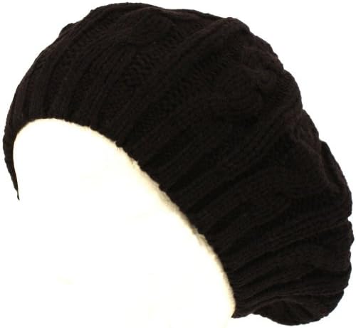 Cable Knitted Winter Ski Beret Tam Skull Hat