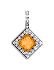 Platinum 5.00x5.00mm Princess Cut Spessartite Garnet and Diamond Pendant