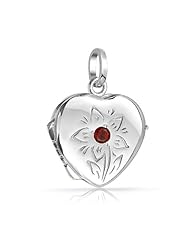 Valentines Day Gifts Bling Jewelry Garnet Color CZ Flower Heart Locket Pendant