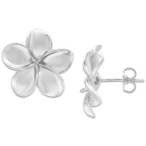 Plumeria Earrings in 14K White Gold - 18mm