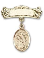 Gold Filled Baby Badge with St. Felicity Charm and Arched Polished Badge Pin