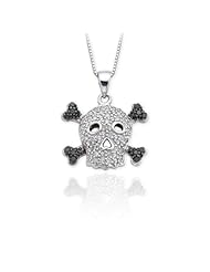 1/3 ct. Diamond Skull and Bone Pendant with Black Diamond in Sterling Silver with Chain