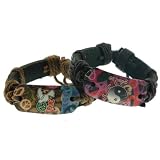 Genuine Dark Leather Bracelets with Peace Sign, Dove and 