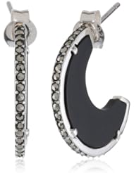 Judith Jack "Slices of Color" Sterling Silver, Marcasite, Onyx Hoop Earrings