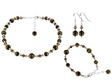 Tiger Eye and Swarovski crystal Sterling Silver Bracelet Earrings 16 18 20 22 24 Necklace Jewelry Set