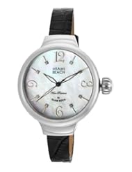 Womens Miami Beach Art Deco White Mother Of Pearl Dial Black Genuine Leather