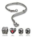 Balalabeads 8 inch bracelet starter pack - Beautiful silver plated carrier bracelet and four metal spacer beads.