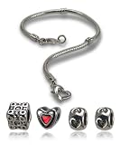 Balalabeads 8 inch bracelet starter pack - Beautiful silver plated carrier bracelet and four metal spacer beads.
