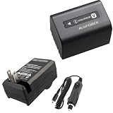 Original Sony NP-FV70 Rechargeable Camcorder Battery Pack - 2060mAh, 8.4V (1Pcs) + Replacement External Battery Charger For Sony HDR-CX300, HDR-CX305, HDR-CX350V, HDR-CX360, HDR-CX520V, HDR-CX550V, HDR-CX560, HDR-CX700 Handycam Camcorder