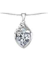 Original Star K (tm) Large Loving Mother With Child Family Pendant with Genuine 12mm Heart White Topaz in .925 Sterling Silver