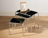 3 NEST BLACK GLASS CHROME COFFEE SIDE END TABLES SHELFS 4133oZ3M3YL. SL160