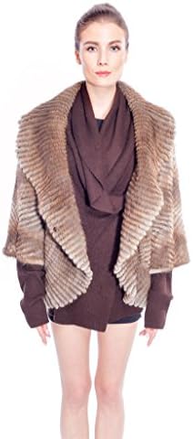 QDFUR Women`s Muskrat Fur Batwing Loose Knitted Cardigan Coat
