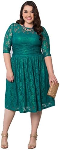 Justcosy Womens 1/2 Sleeve Extra Plus Size Jade Green Lace Radiant Dress XXL