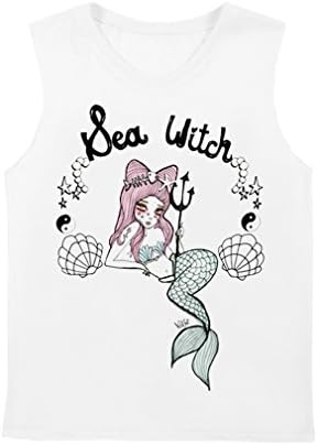 Groupstars Women Sea Witch Basic Cotton No Sleeves Solid Crew-Neck T-shirts