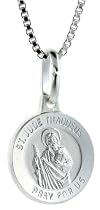 Sterling Silver St. Jude Medal 1/2" (12mm) Round.