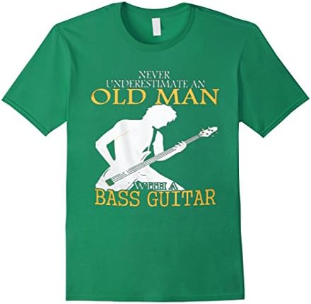 Men's Guitar shirt-Never underestimate an old man with bass guitar 2XL Kelly Green