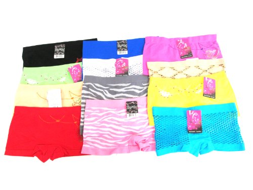 12 Pack Women's Boy Shorts Stretch Slip Underwear Yoga Shorts in Multi-Color &amp; Design Free Size