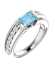 Platinum 7.00x5.00mm Emerald Cut Aquamarine and Diamond Ring -- LIFETIME WARRANTY