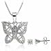 Sterling Silver Simulated Diamond cz Filigree Butterfly and Stud Earrings Set