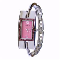 Lorus Ladies Bangle Watch with Pink Rhinestone and Pink Dial LR3020