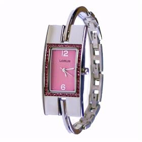 Lorus Ladies Bangle Watch with Pink Rhinestone and Pink Dial LR3020