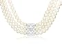 Triple-Strand Freshwater Cultured Pearl Necklace with Sterling Silver Filigree Cubic Zirconia Center, 15.25"