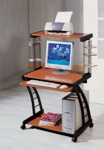 Computer Desk on Wheels, Wood Finish w/ CPU stand