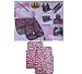 13-Piece Safari Animal Print Automotive Interior Gift Set - 2 Zebra Black and Pink Low Back Front Bucket Seat Covers with Separate Headrest Cover, 1 Zebra Black and Pink Steering Wheel Cover, 2 Zebra Black and Pink Shoulder Harness Pressure Relief Cover, 1 Zebra Black and Pink Bench Cover and 2 Universal-Fit Zebra Black and Pink Front Rubber Floor Mats