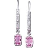 14kt White Gold Pink Sapphire and Diamond Drop Earrings