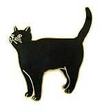 Gold plated and vitreous hand enameled black cat pin or brooch