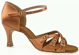 335 Avila Ladies' Sandal with a 2.5 Flared Heel in Tan Satin (Regular Fit)
