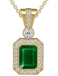18K Yellow Gold Emerald Cut Emerald And Round Diamond Pendant