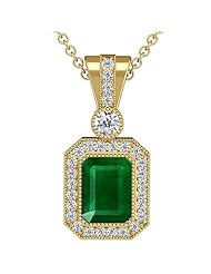 14K Yellow Gold Emerald Cut Emerald And Round Diamond Pendant