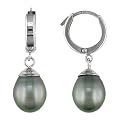14K White Gold 9.5-10mm Grey Tahitian Pearl Lever-Hoop Earrings