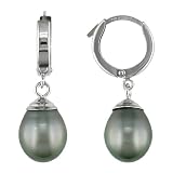 14K White Gold 9.5-10mm Grey Tahitian Pearl Lever-Hoop Earrings