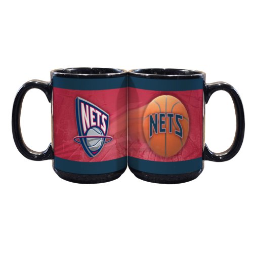 NBA New Jersey Nets 15-Ounce Black Sportsball Mug (2 Pack)