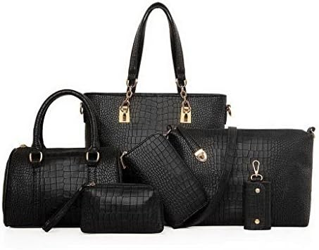 Garden Promo Womens Fashion Handbag and Purse Shoulder Bags+crossbody Bags+wallet+purse+keychian 6 Piece Set Bag Black