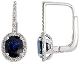14k White Gold 11/16 (17mm) tall Earrings, w/ 0.24 Carat Round Top Light Brown Diamonds & 1.76 Carats Oval Cut Blue Sapphire Stones
