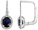 14k White Gold 11/16 (17mm) tall Earrings, w/ 0.24 Carat Round Diamonds & 1.76 Carats Oval Cut Blue Sapphire Stones
