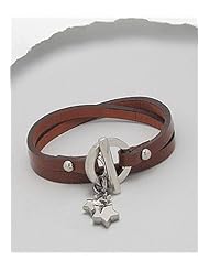 Brown Star Leather Bracelet In White Base