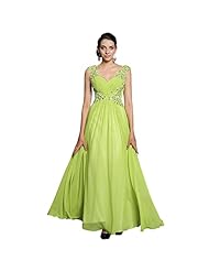 Sexy A-line V-neck Chiffon Pleated  Backless Applique Evening Dress/Homecoming Dress/Prom Dress/Wedding Party Dress  With Rhinestones