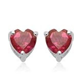Sterling Silver Created Ruby Heart Stud Earrings
