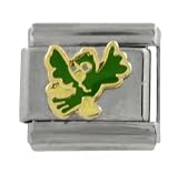 SilverBin Enamel Paint Flying Green Parrot Stainless Steel Italian Charm Link