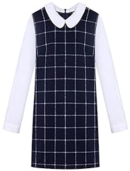 Cotton Checkered Print Plaid Print Fall Winter Vintage Party Dress 