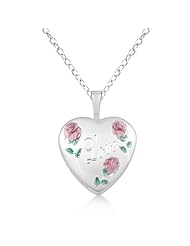 Flower Design Heart Locket Necklace w/ Love Engraving Sterling Silver