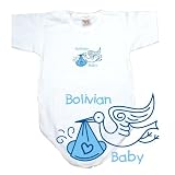 BABY BODYSUIT WHITE  LIGHT BLUE STORK BOLIVIAN  BOLIVIA 3 - 6 Months