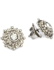 Sorrelli "Pewter" Crystal with Beaded Edge Stud Silver-Tone Earrings
