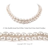 Double Strand 17-18 Inches 7-8mm White Oval Shape Freshwater Cultured Pearl Necklace