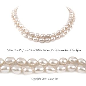 Double Strand 17-18 Inches 7-8mm White Oval Shape Freshwater Cultured Pearl... by Augustina Jewelry