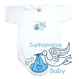 BABY BODYSUIT WHITE  LIGHT BLUE STORK SURINAMESE  SURINAME